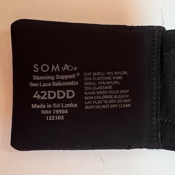 Soma Stunning Support Black Geo Lace Balconette Bra Size 42DDD NWT - Picture 10 of 13